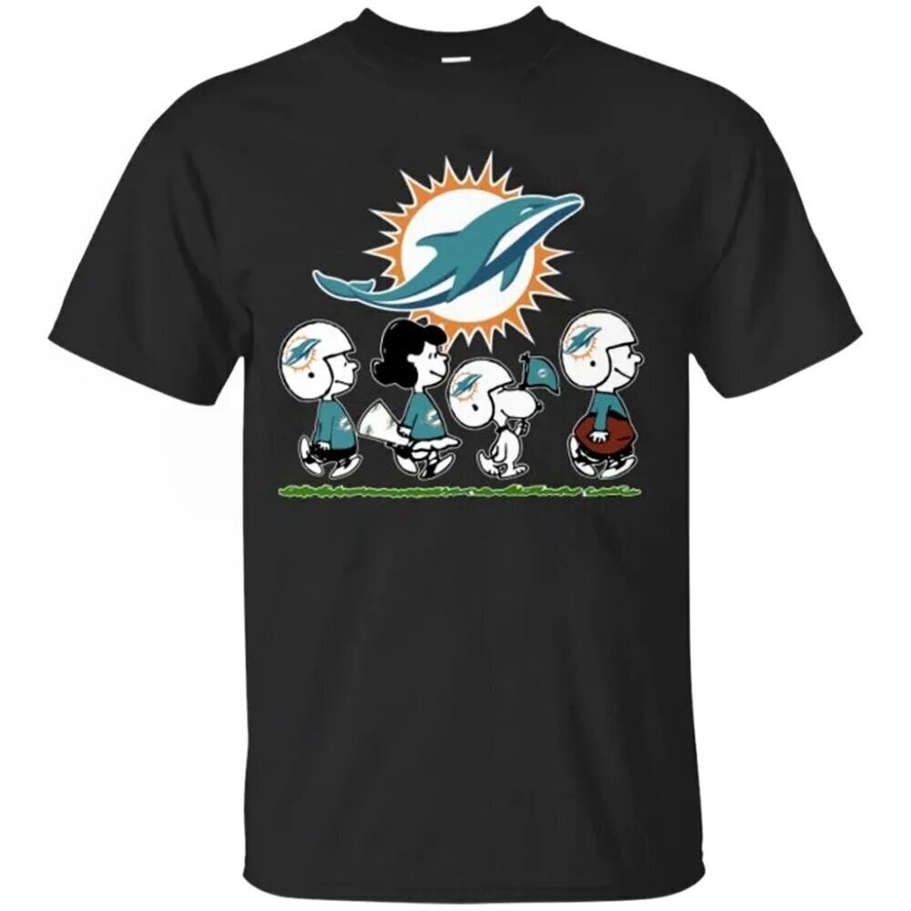 Miami Dolphins Snoopy Football Team Graphic T-Shirt Peanuts NFL Fan Merch Tee - Picture 1 of 4